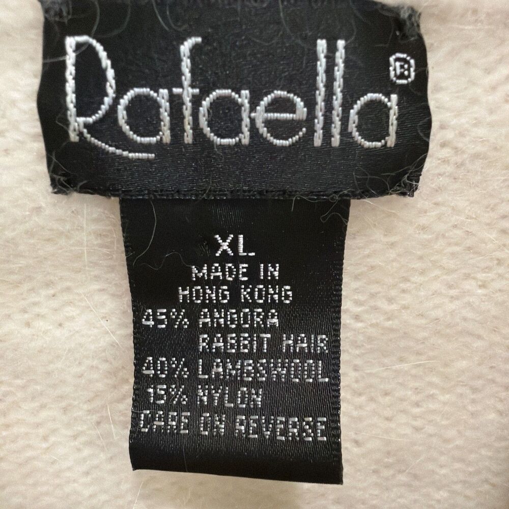 Vtg Angora Lambswool Sweater Womens Sz XL (Fits M) Cream Rafaella 1/2 Zip Funnel - Picture 5 of 13